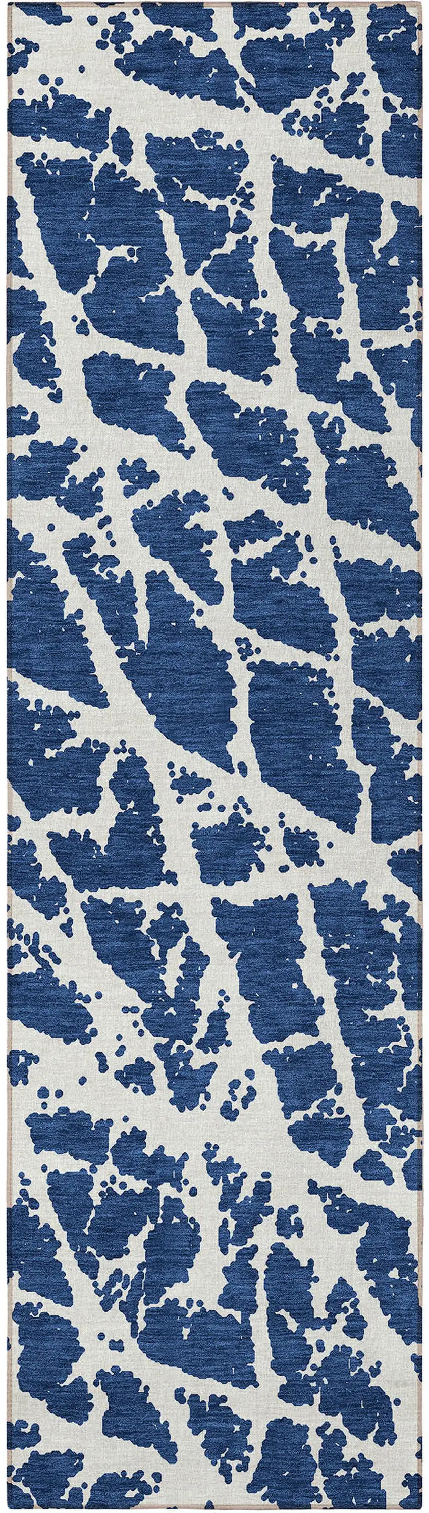 8' Runner Blue and White Abstract Washable Non Skid Indoor Outdoor Runner Rug Photo 5