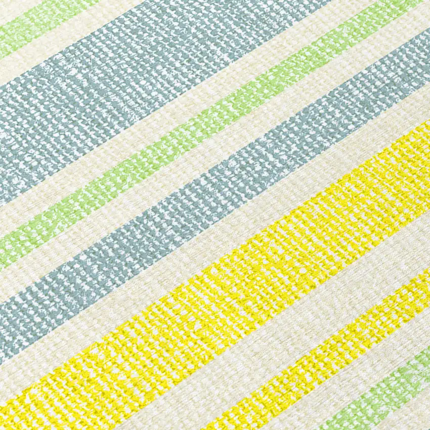 Blue and Yellow Striped Washable Indoor Outdoor Runner Rug Photo 5