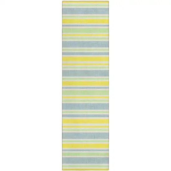 Blue and Yellow Striped Washable Indoor Outdoor Runner Rug Photo 2
