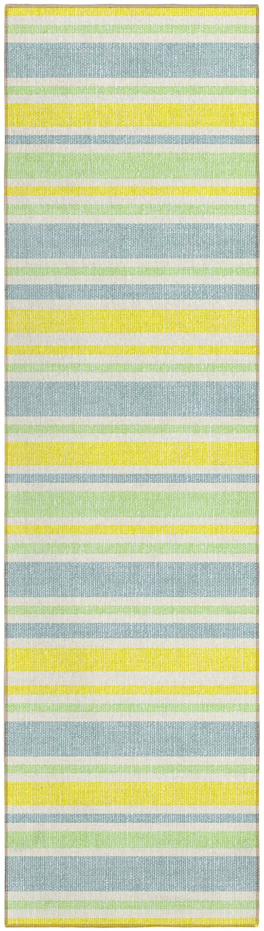 Blue and Yellow Striped Washable Indoor Outdoor Runner Rug Photo 2