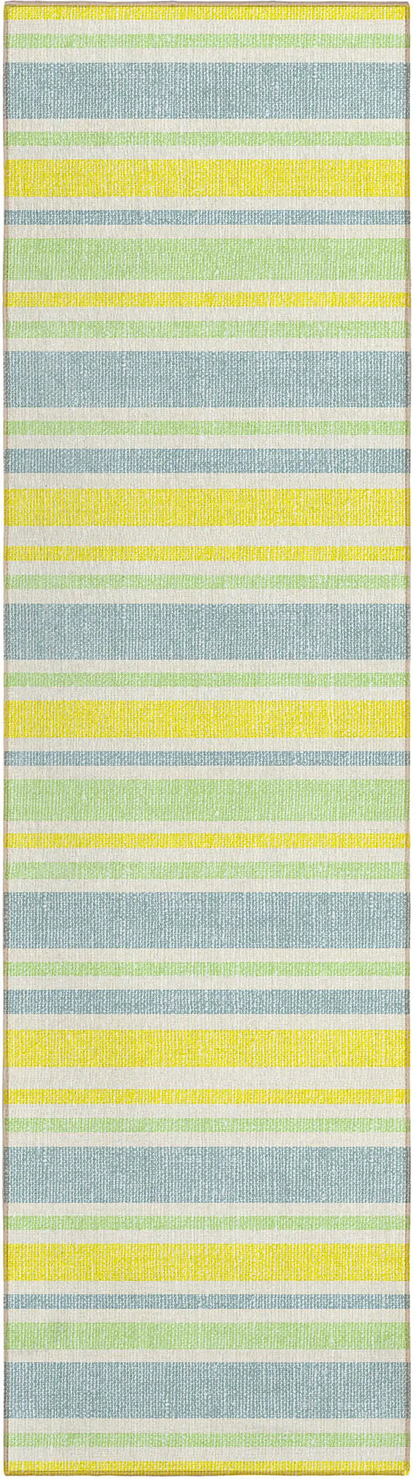 Blue and Yellow Striped Washable Indoor Outdoor Runner Rug Photo 2