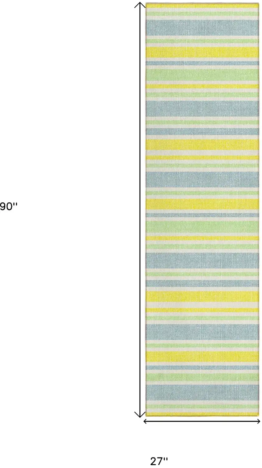 Blue and Yellow Striped Washable Indoor Outdoor Runner Rug Photo 3