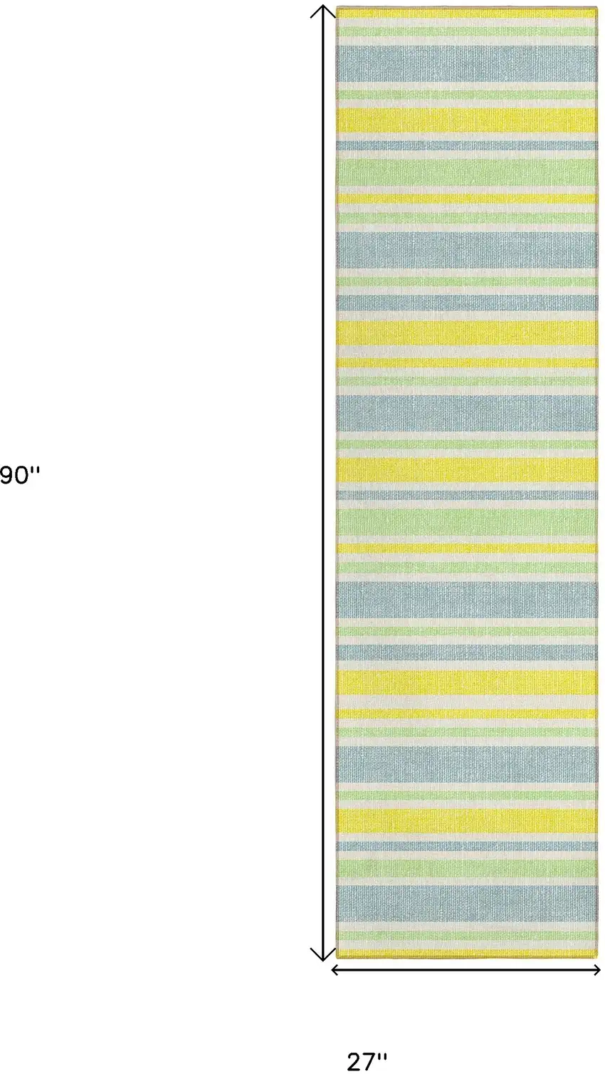 Blue and Yellow Striped Washable Indoor Outdoor Runner Rug Photo 3