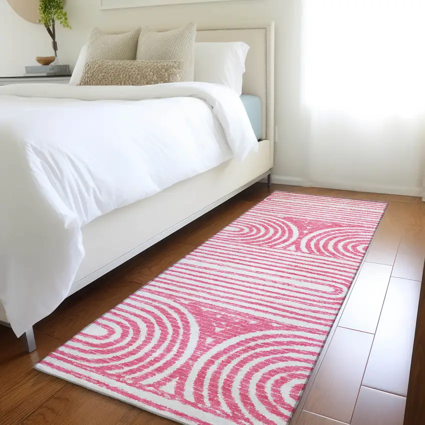 Blush Abstract Washable Non Skid Indoor Outdoor Runner Rug Photo 9