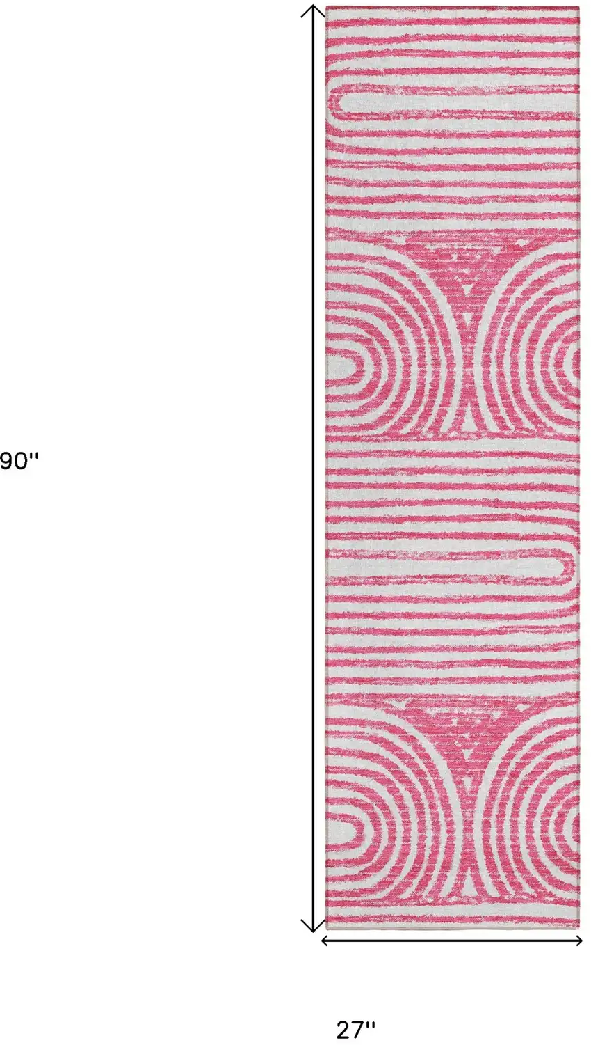 Blush Abstract Washable Non Skid Indoor Outdoor Runner Rug Photo 3