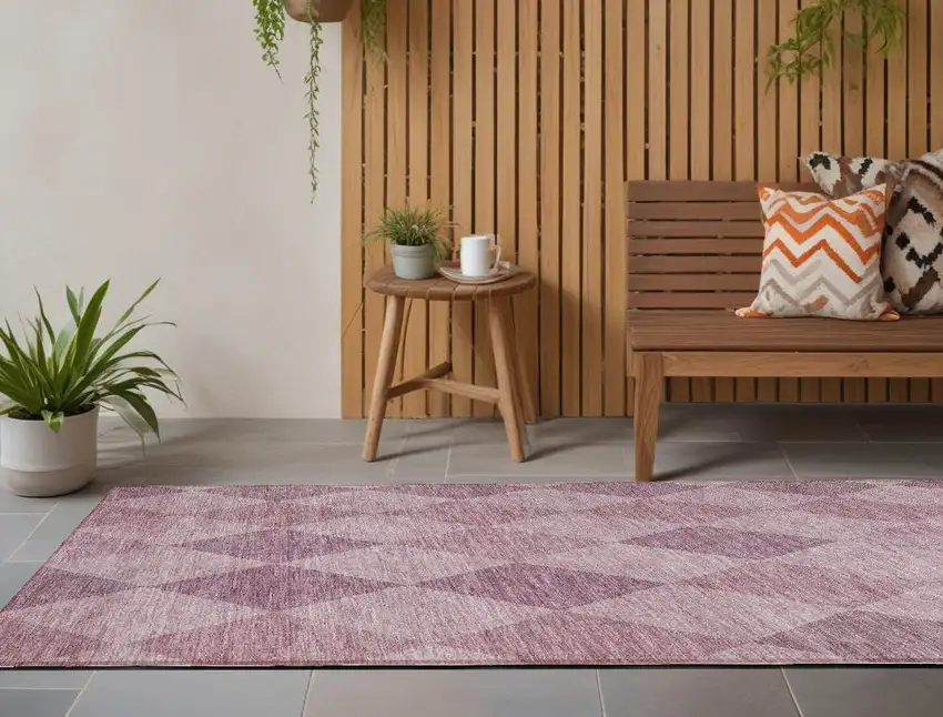 Blush Geometric Washable Non Skid Indoor Outdoor Runner Rug Photo 1