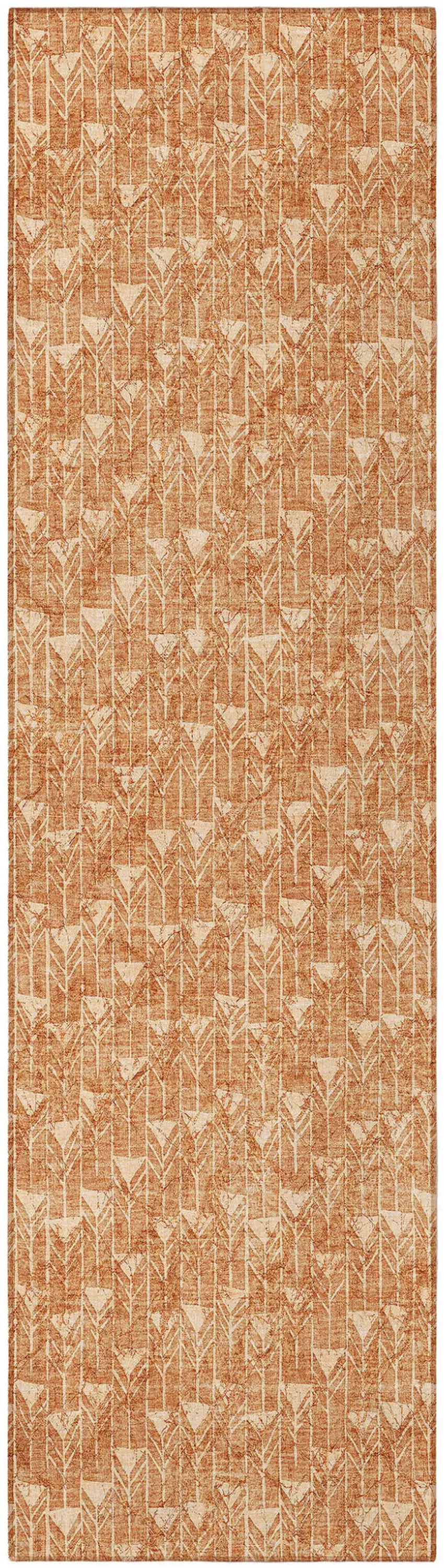 8' Runner Bronze Geometric Washable Non Skid Indoor Outdoor Runner Rug Photo 5
