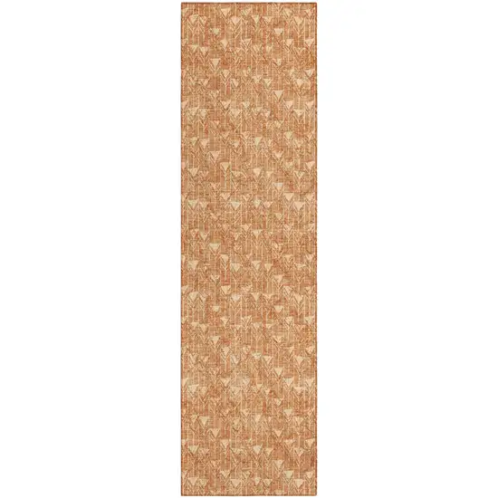 Bronze Geometric Washable Non Skid Indoor Outdoor Runner Rug Photo 2