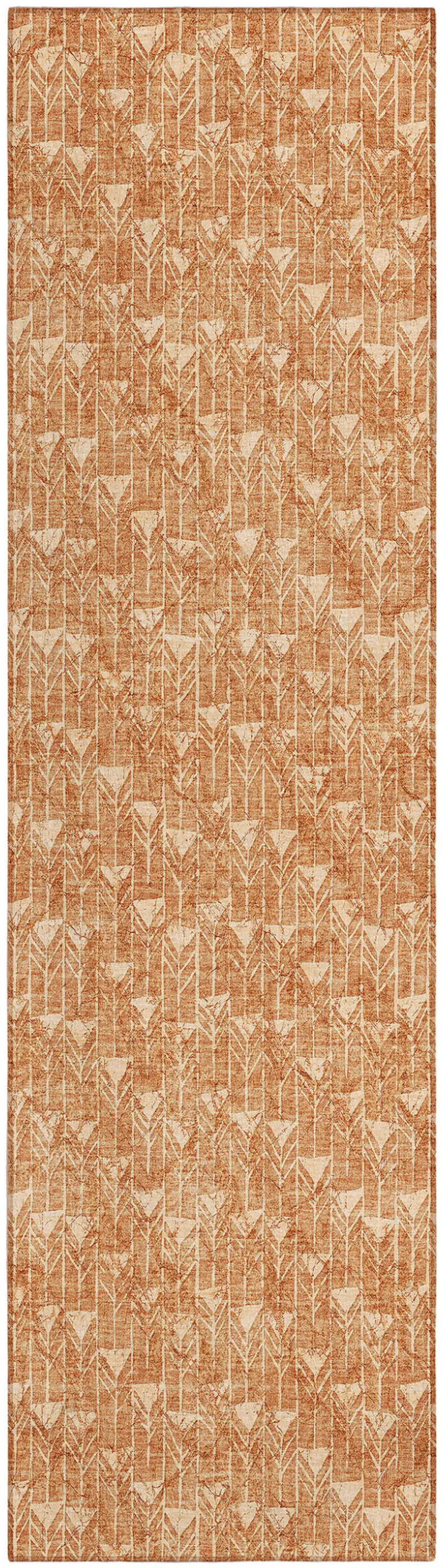 Bronze Geometric Washable Non Skid Indoor Outdoor Runner Rug Photo 2
