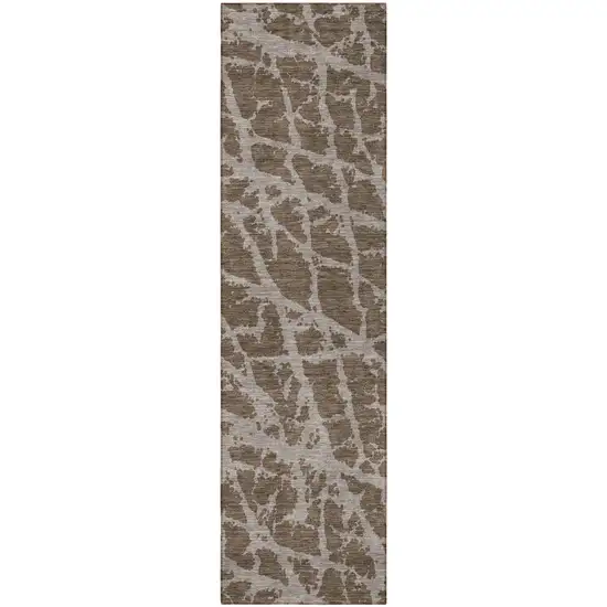 8' Runner Brown Abstract Washable Non Skid Indoor Outdoor Runner Rug Photo 4