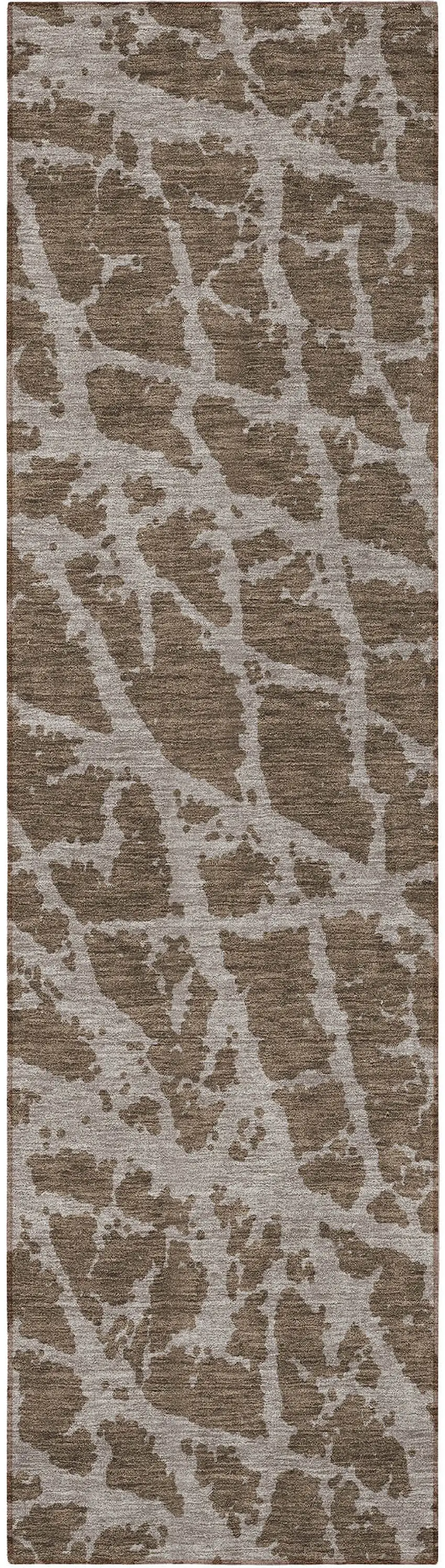 8' Runner Brown Abstract Washable Non Skid Indoor Outdoor Runner Rug Photo 4