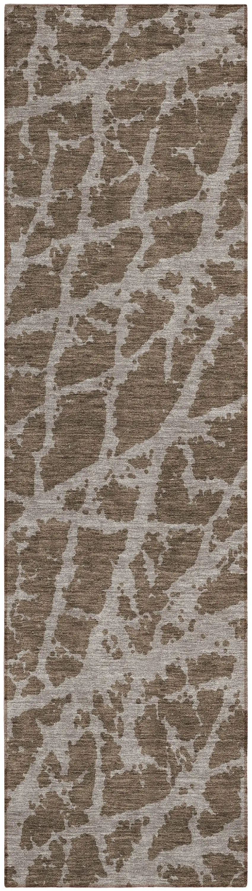 8' Runner Brown Abstract Washable Non Skid Indoor Outdoor Runner Rug Photo 2