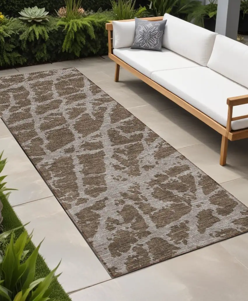 Brown Abstract Washable Non Skid Indoor Outdoor Runner Rug Photo 1