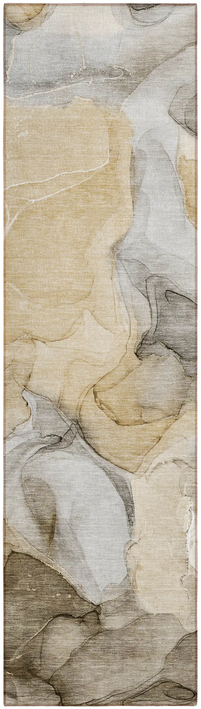 8' Runner Brown Abstract Washable Non Skid Indoor Outdoor Runner Rug Photo 2