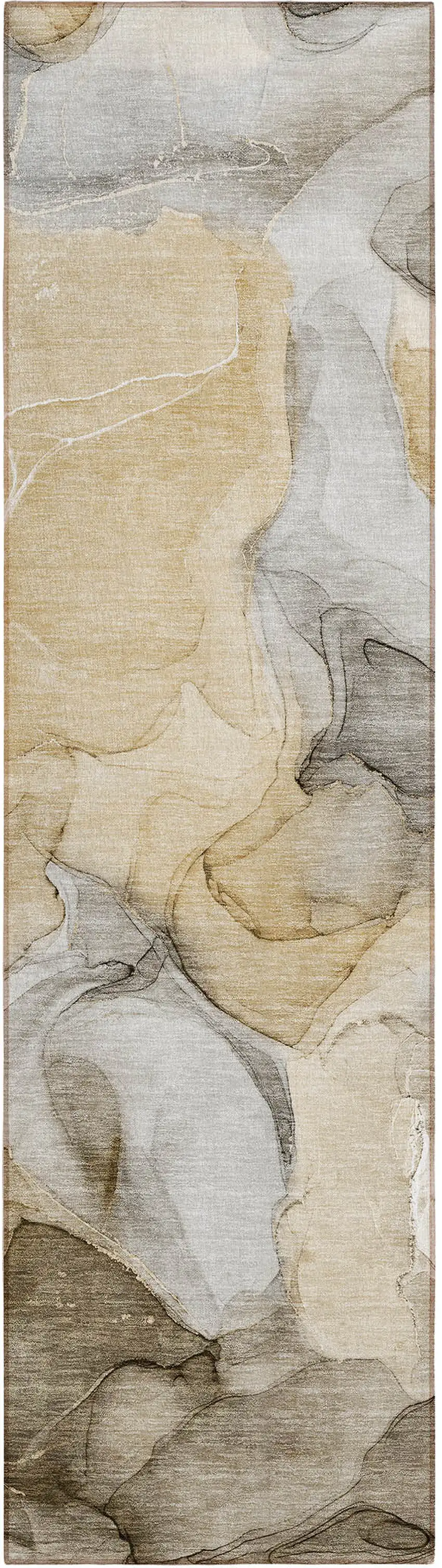 8' Runner Brown Abstract Washable Non Skid Indoor Outdoor Runner Rug Photo 2