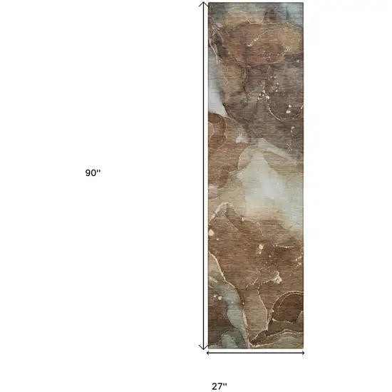 Brown Abstract Washable Non Skid Indoor Outdoor Runner Rug Photo 3