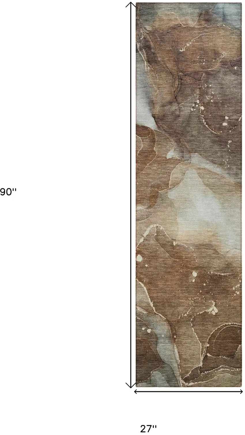 Brown Abstract Washable Non Skid Indoor Outdoor Runner Rug Photo 3