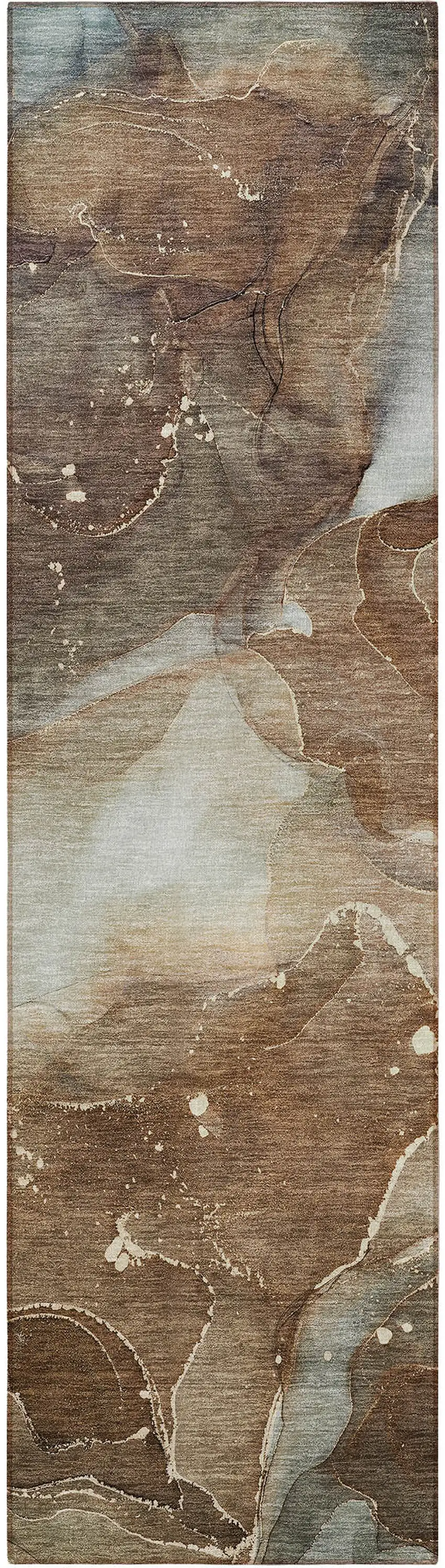 8' Runner Brown Abstract Washable Non Skid Indoor Outdoor Runner Rug Photo 4