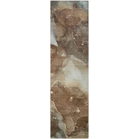 8' Runner Brown Abstract Washable Non Skid Indoor Outdoor Runner Rug Photo 2
