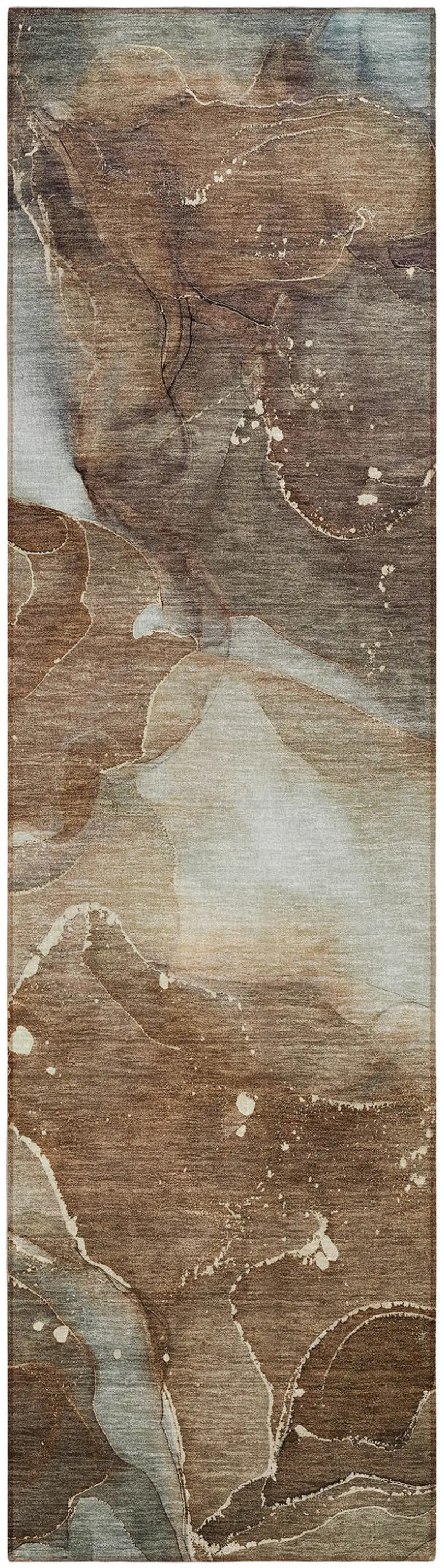 8' Runner Brown Abstract Washable Non Skid Indoor Outdoor Runner Rug Photo 2