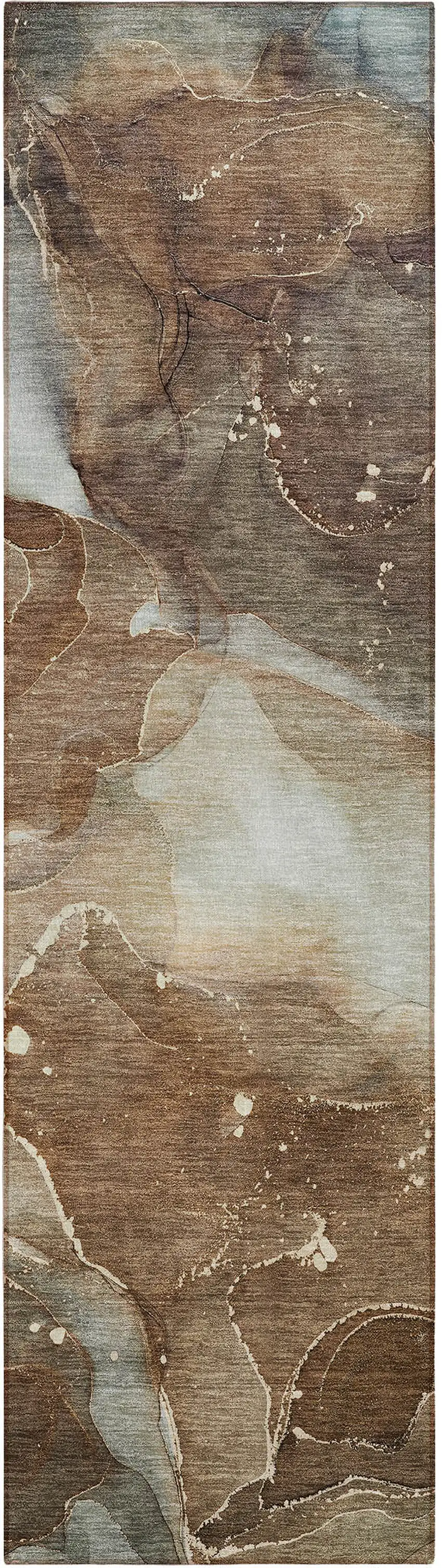 8' Runner Brown Abstract Washable Non Skid Indoor Outdoor Runner Rug Photo 2
