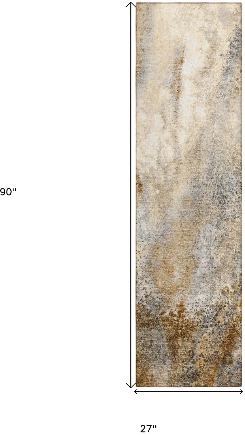 Brown Abstract Washable Non Skid Indoor Outdoor Runner Rug Photo 3