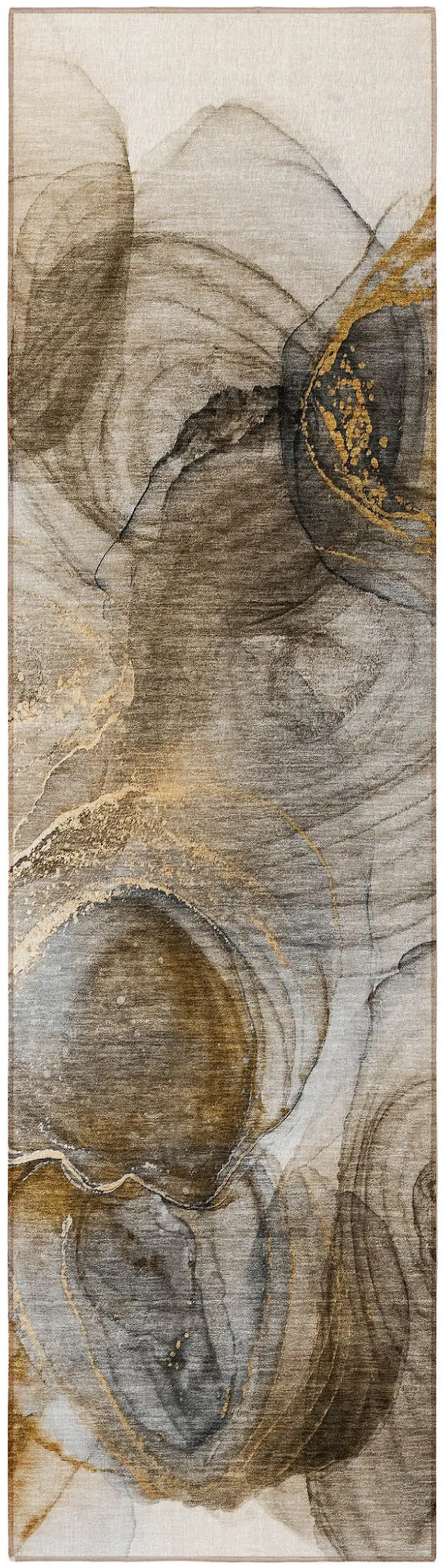 Brown Abstract Washable Non Skid Indoor Outdoor Runner Rug Photo 4