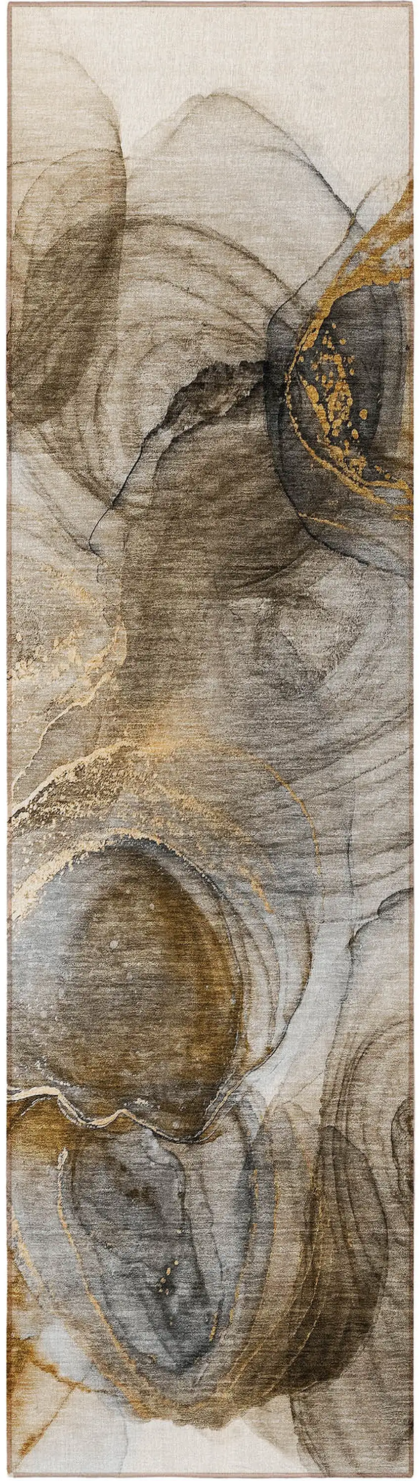 Brown Abstract Washable Non Skid Indoor Outdoor Runner Rug Photo 4