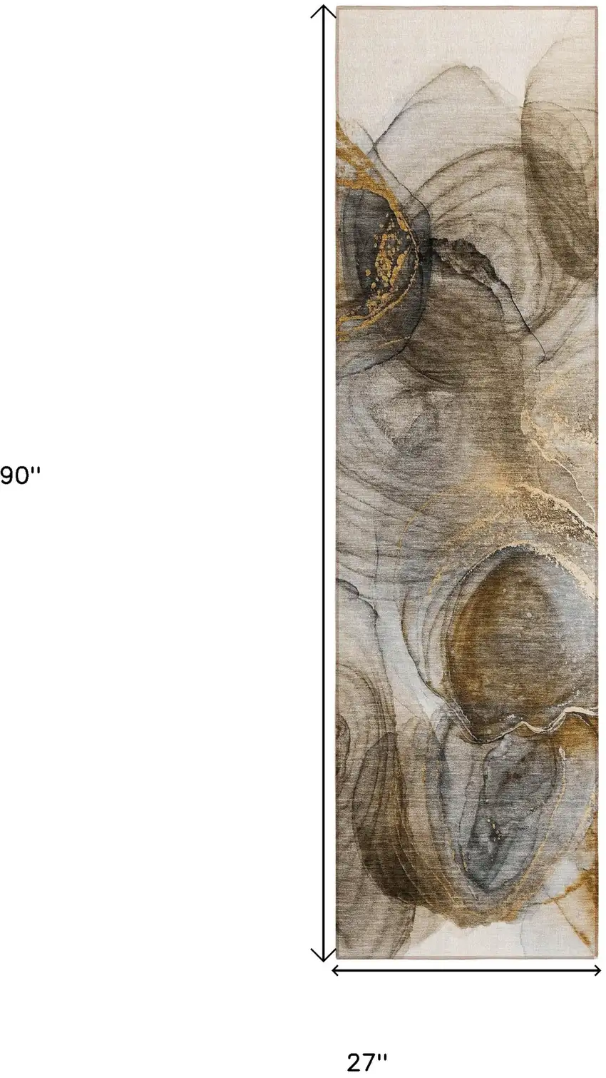 Brown Abstract Washable Non Skid Indoor Outdoor Runner Rug Photo 3