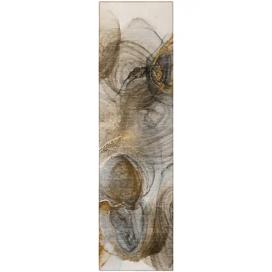 8' Runner Brown Abstract Washable Non Skid Indoor Outdoor Runner Rug Photo 5