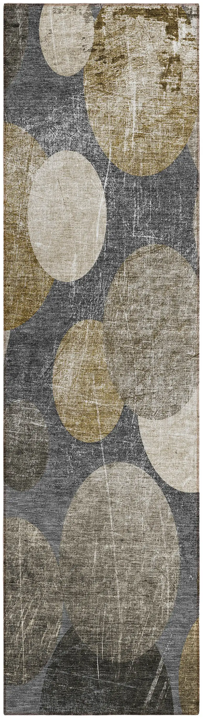 Brown Beige and Ivory Abstract Washable Non Skid Indoor Outdoor Runner Rug Photo 2