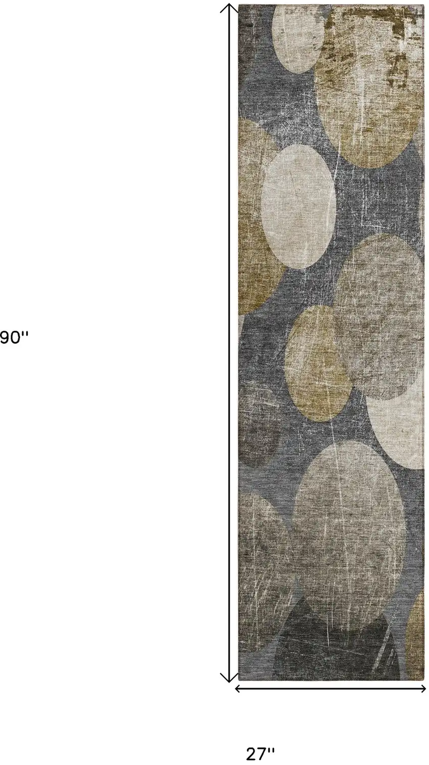 Brown Beige and Ivory Abstract Washable Non Skid Indoor Outdoor Runner Rug Photo 3