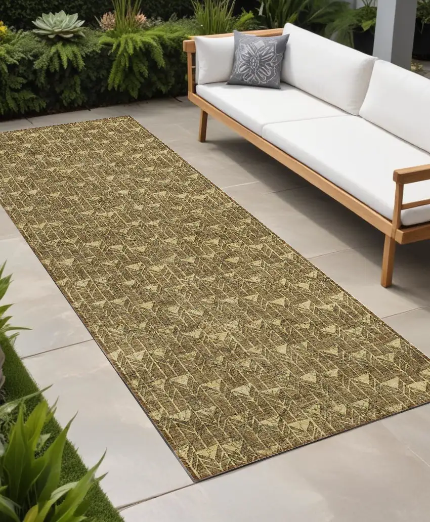 Brown Geometric Washable Non Skid Indoor Outdoor Runner Rug Photo 1