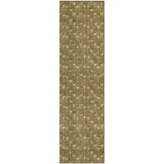 Brown Geometric Washable Non Skid Indoor Outdoor Runner Rug Photo 2