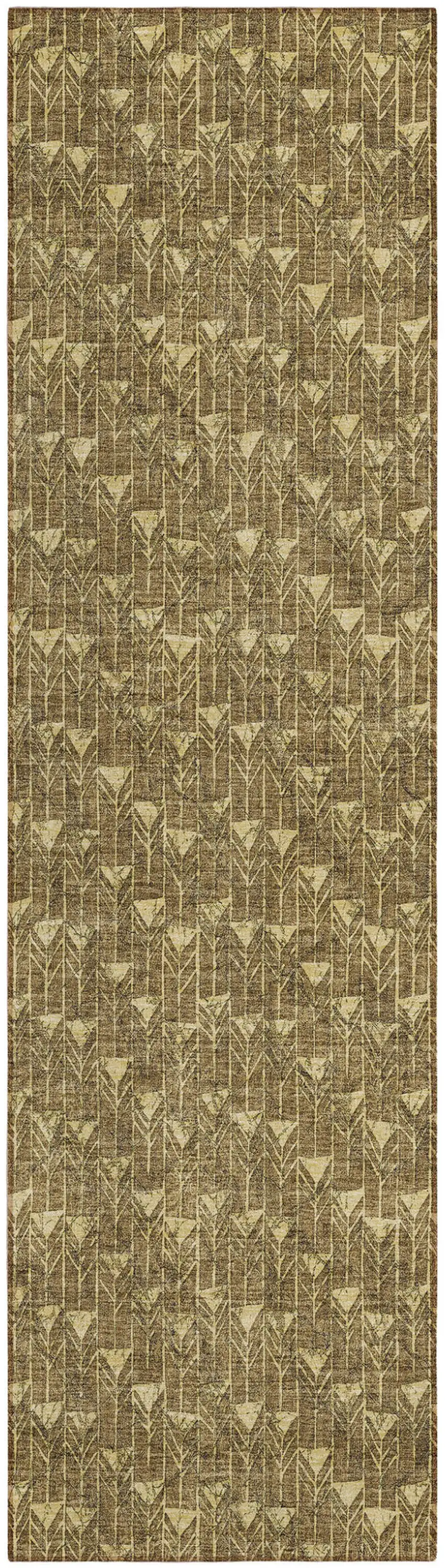 Brown Geometric Washable Non Skid Indoor Outdoor Runner Rug Photo 2