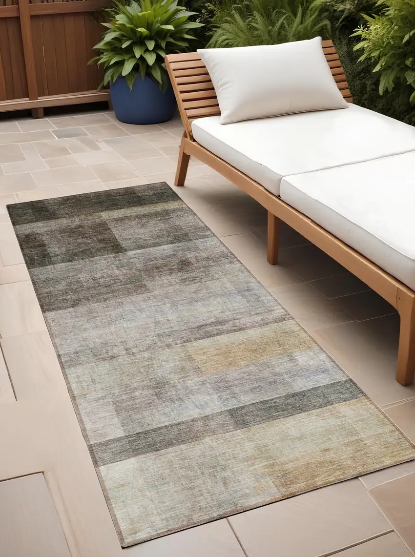 8' Runner Brown Ombre Washable Non Skid Indoor Outdoor Runner Rug Photo 1
