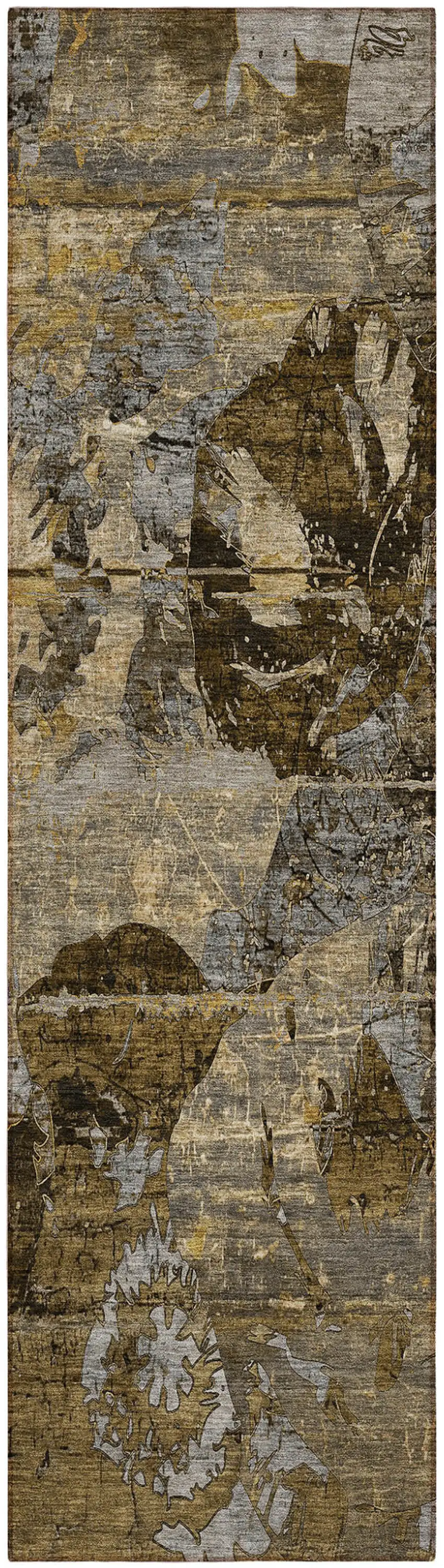 Brown Terracotta and Gray Abstract Washable Indoor Outdoor Runner Rug Photo 2