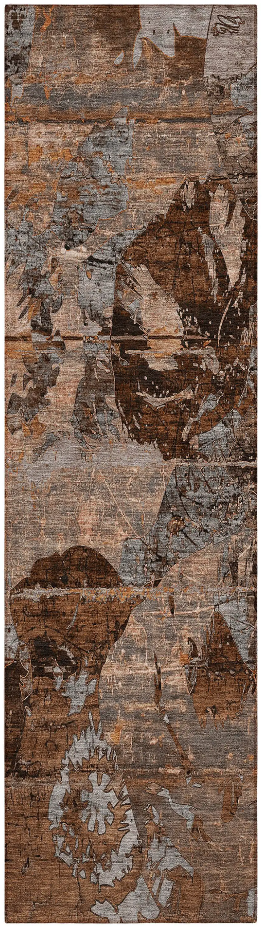 Brown Terracotta and Gray Abstract Washable Indoor Outdoor Runner Rug Photo 2