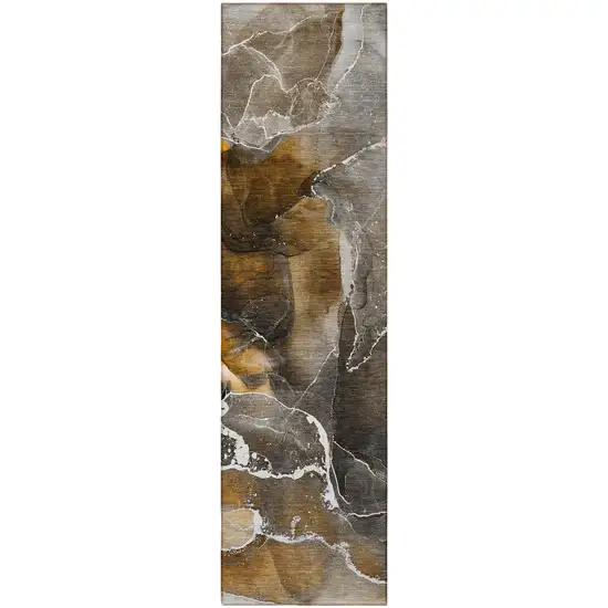 8' Runner Brown and Gray Abstract Washable Non Skid Indoor Outdoor Runner Rug Photo 5
