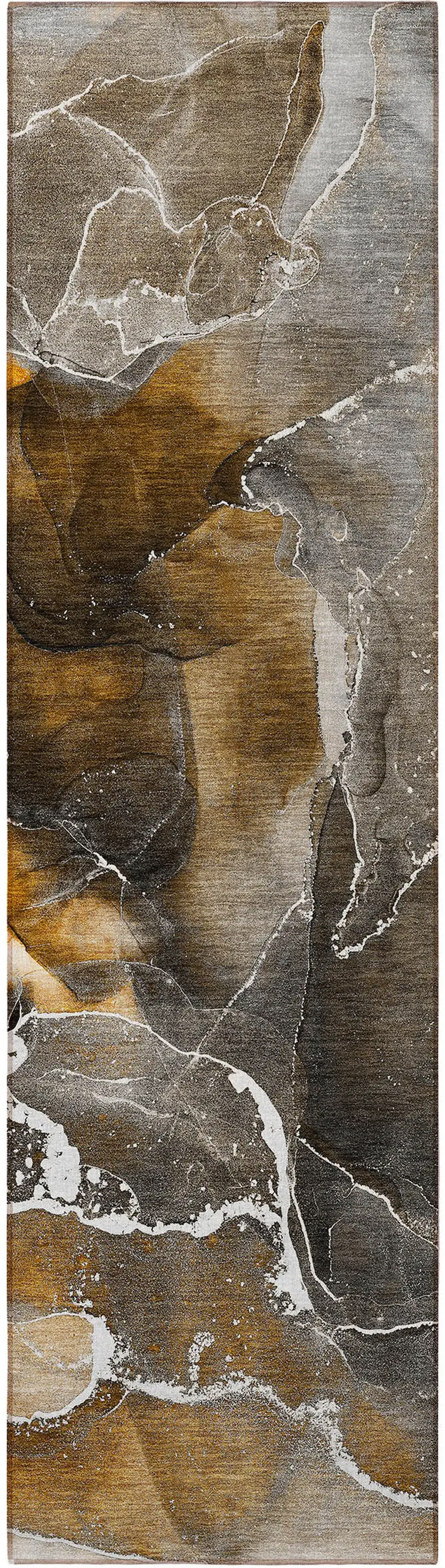 8' Runner Brown and Gray Abstract Washable Non Skid Indoor Outdoor Runner Rug Photo 5