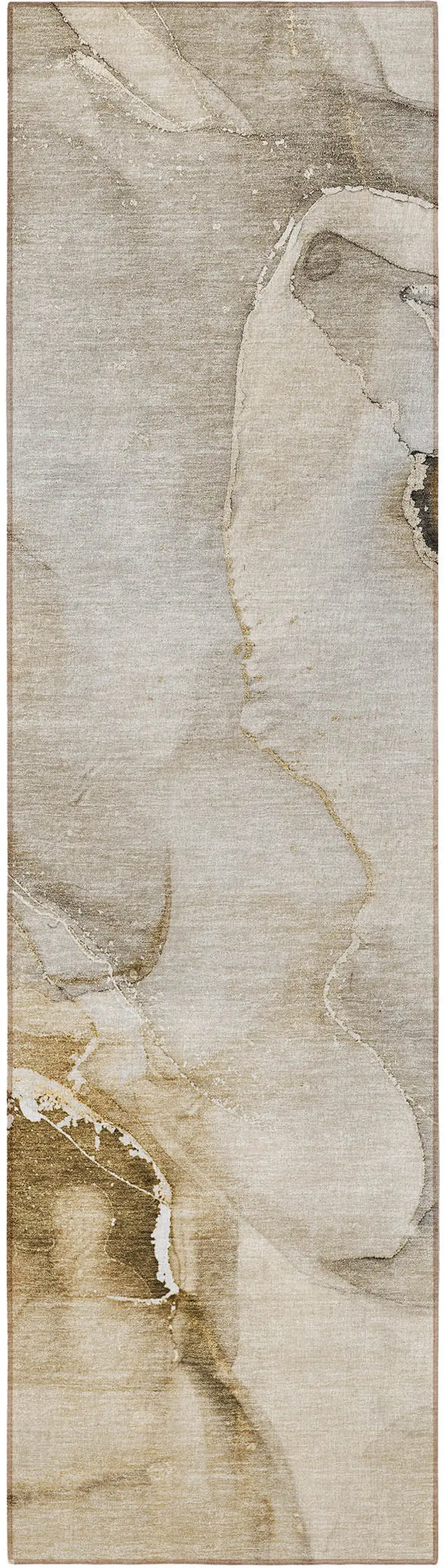 Beige and Brown Abstract Washable Indoor Outdoor Runner Rug Photo 5
