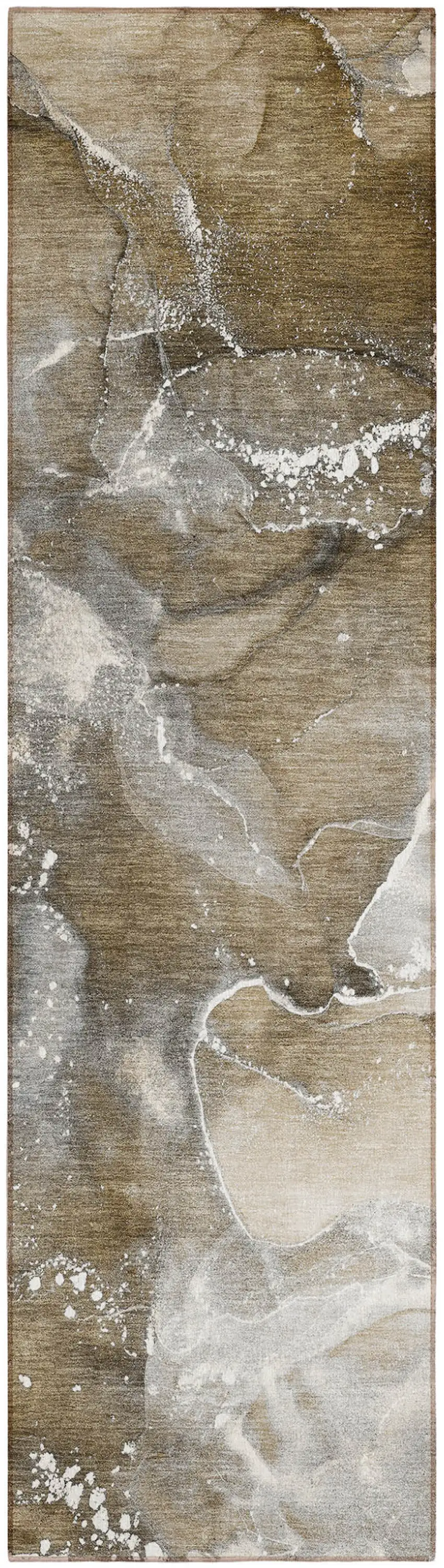 Brown and Gray Abstract Washable Non Skid Indoor Outdoor Runner Rug Photo 2