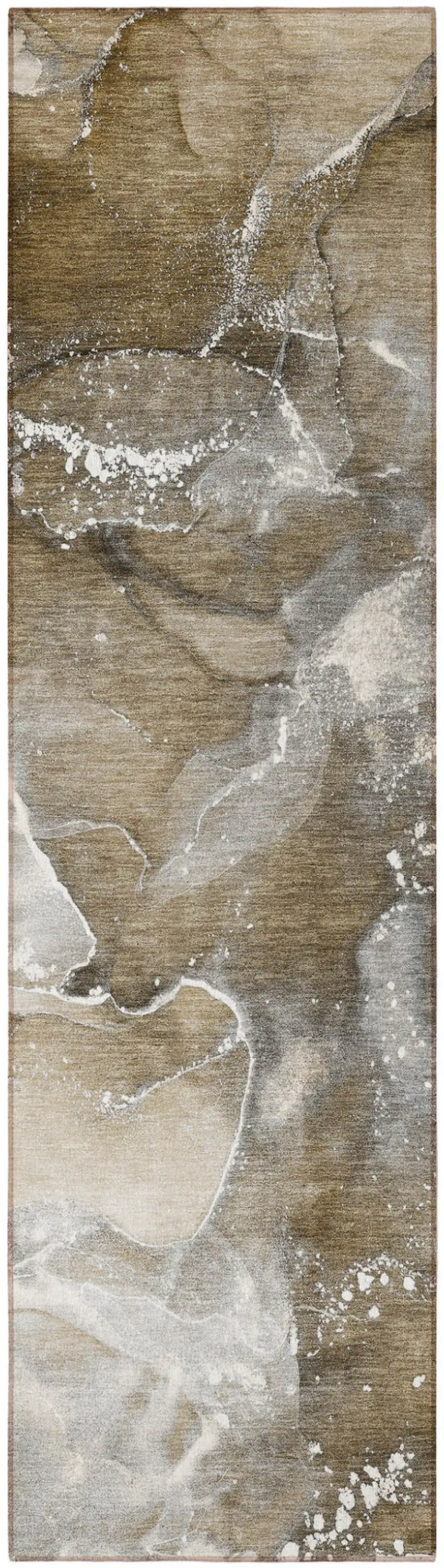 Brown and Gray Abstract Washable Non Skid Indoor Outdoor Runner Rug Photo 4