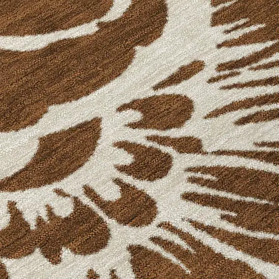 Brown and Ivory Floral Washable Non Skid Indoor Outdoor Runner Rug Photo 8