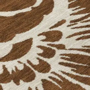 Photo of 8' Runner Brown and Ivory Floral Washable Non Skid Indoor Outdoor Runner Rug