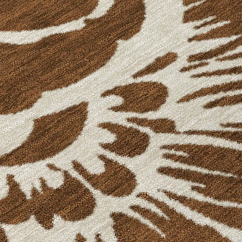 Brown and Ivory Floral Washable Non Skid Indoor Outdoor Runner Rug Photo 8