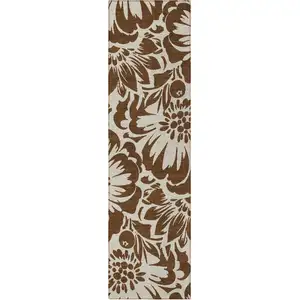 Photo of 8' Runner Brown and Ivory Floral Washable Non Skid Indoor Outdoor Runner Rug