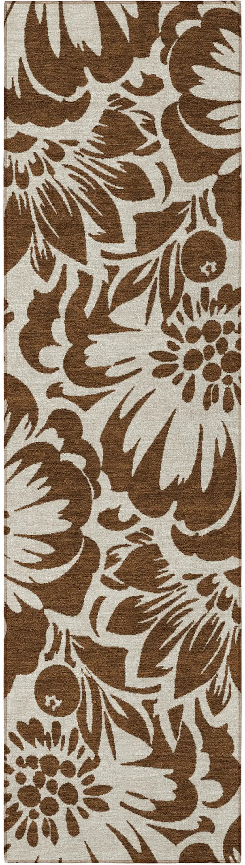 8' Runner Brown and Ivory Floral Washable Non Skid Indoor Outdoor Runner Rug Photo 3