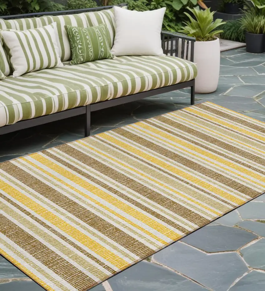 Brown and Orange Striped Washable Indoor Outdoor Runner Rug Photo 1