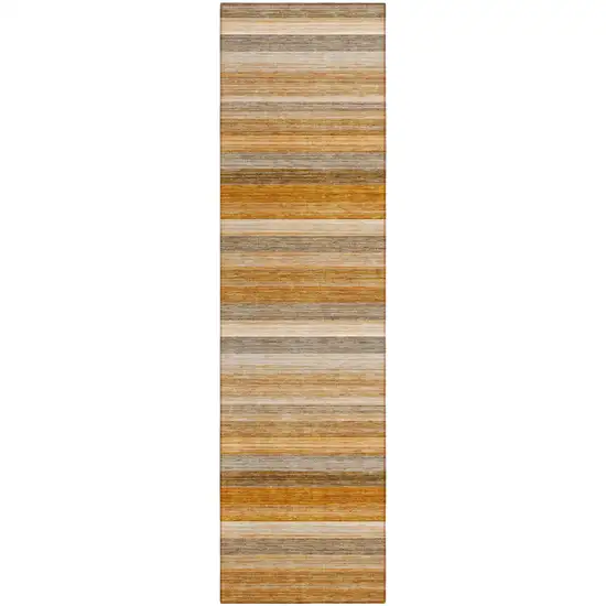 8' Runner Brown and Orange Striped Washable Non Skid Indoor Outdoor Runner Rug Photo 1